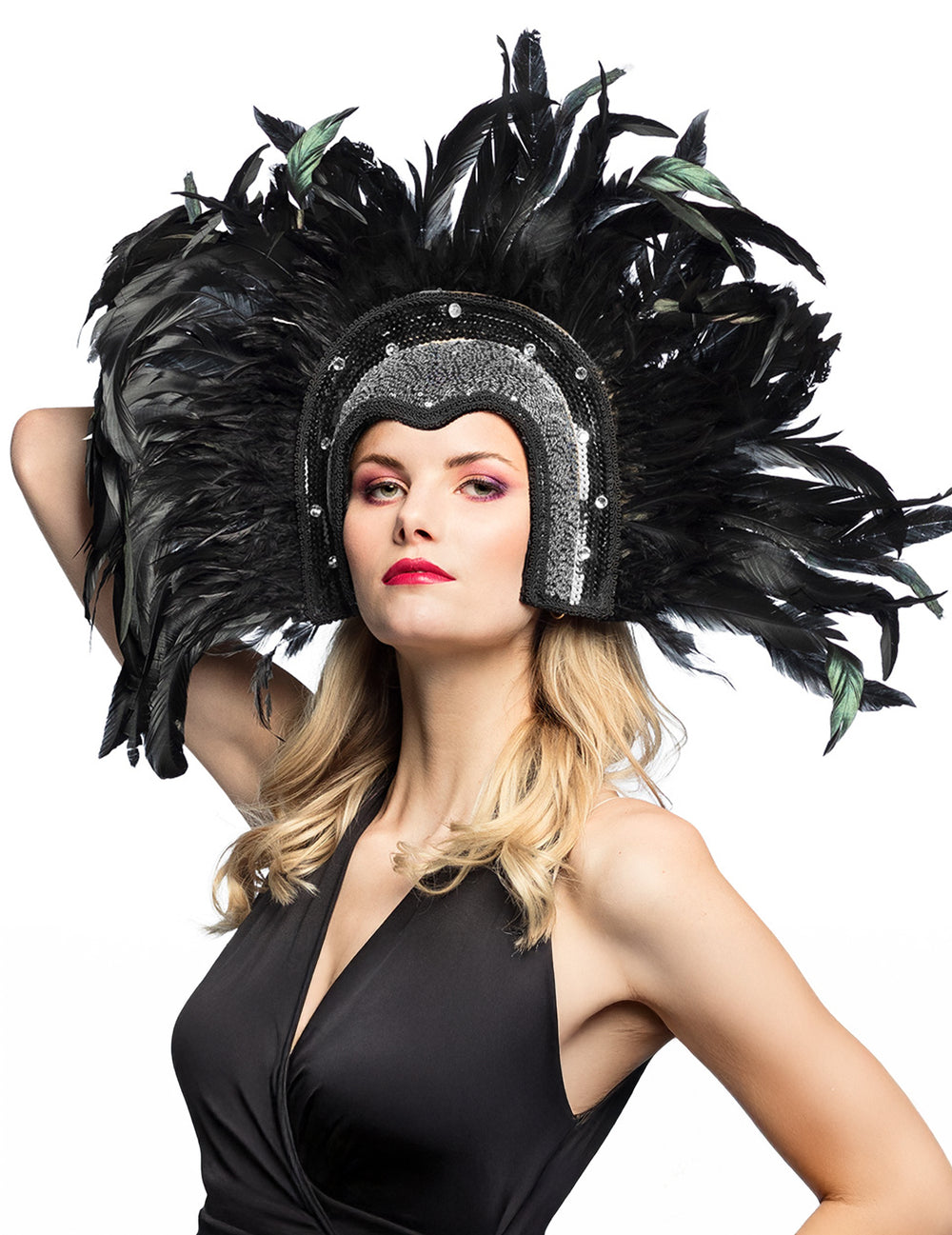 Coiffe brésilienne pour femme à plumes noires