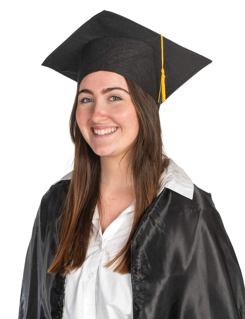 Tocă de student pentru adult neagră cu ciucure galben