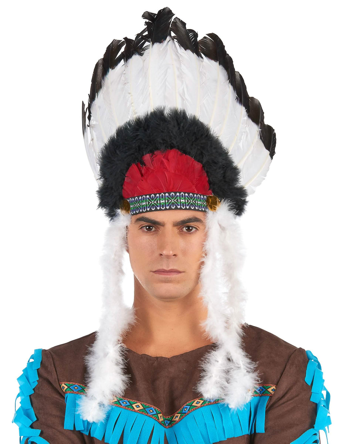 Vedere din față a coifului indian cu pene pentru adult