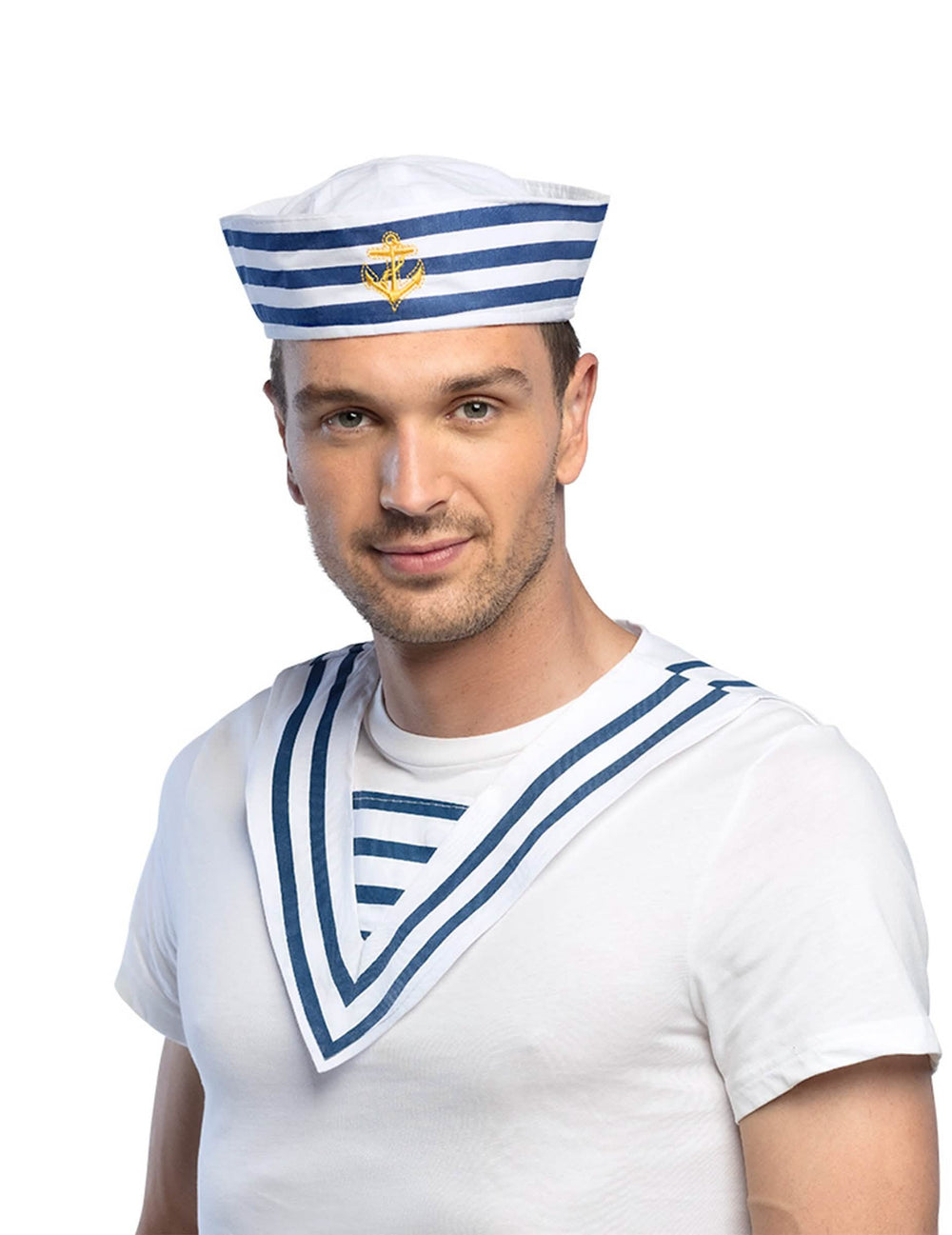 Guler de marinar pentru adult alb și albastru cu dungi