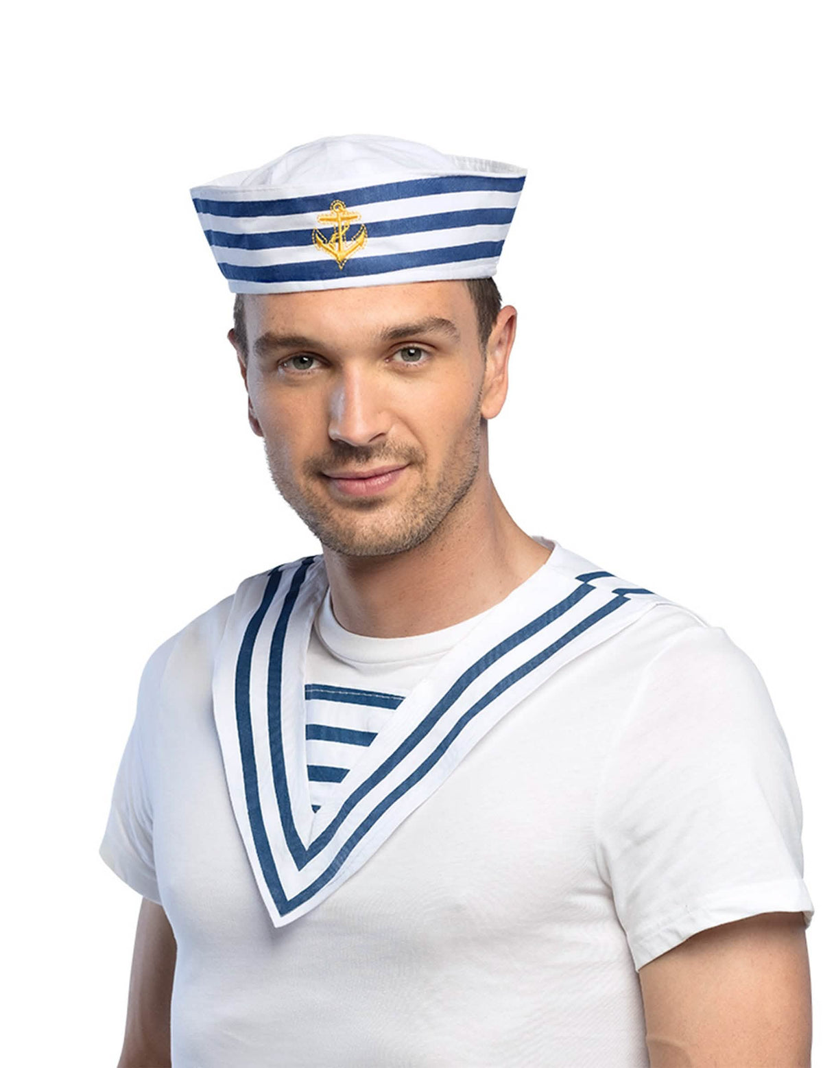 Guler de marinar pentru adult alb și albastru cu dungi