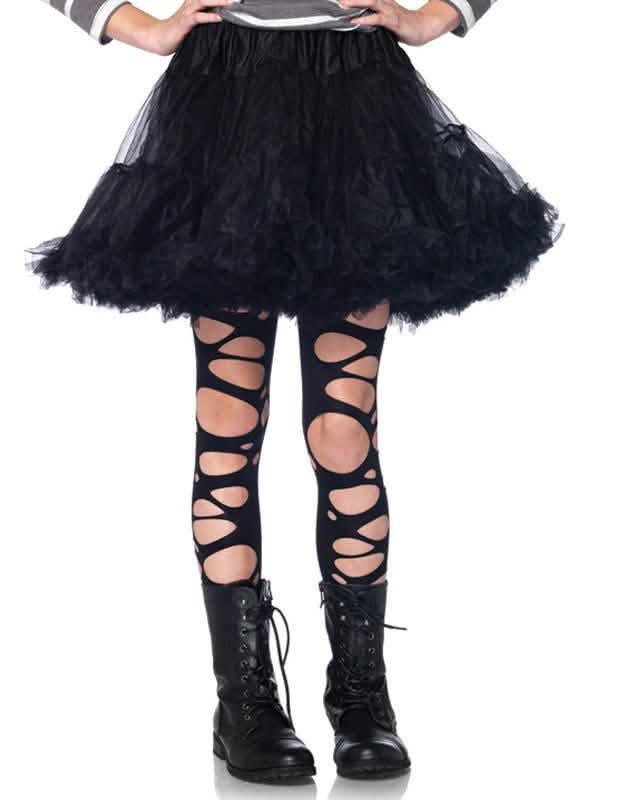 Collants opaques à trous punk pour enfant noir