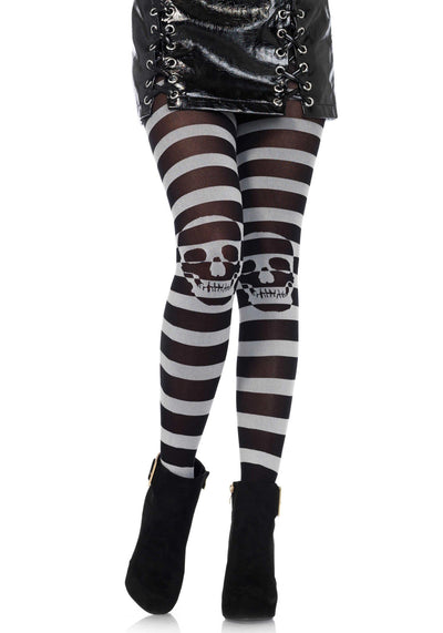 Collants rayés crâne pour femme noir et gris