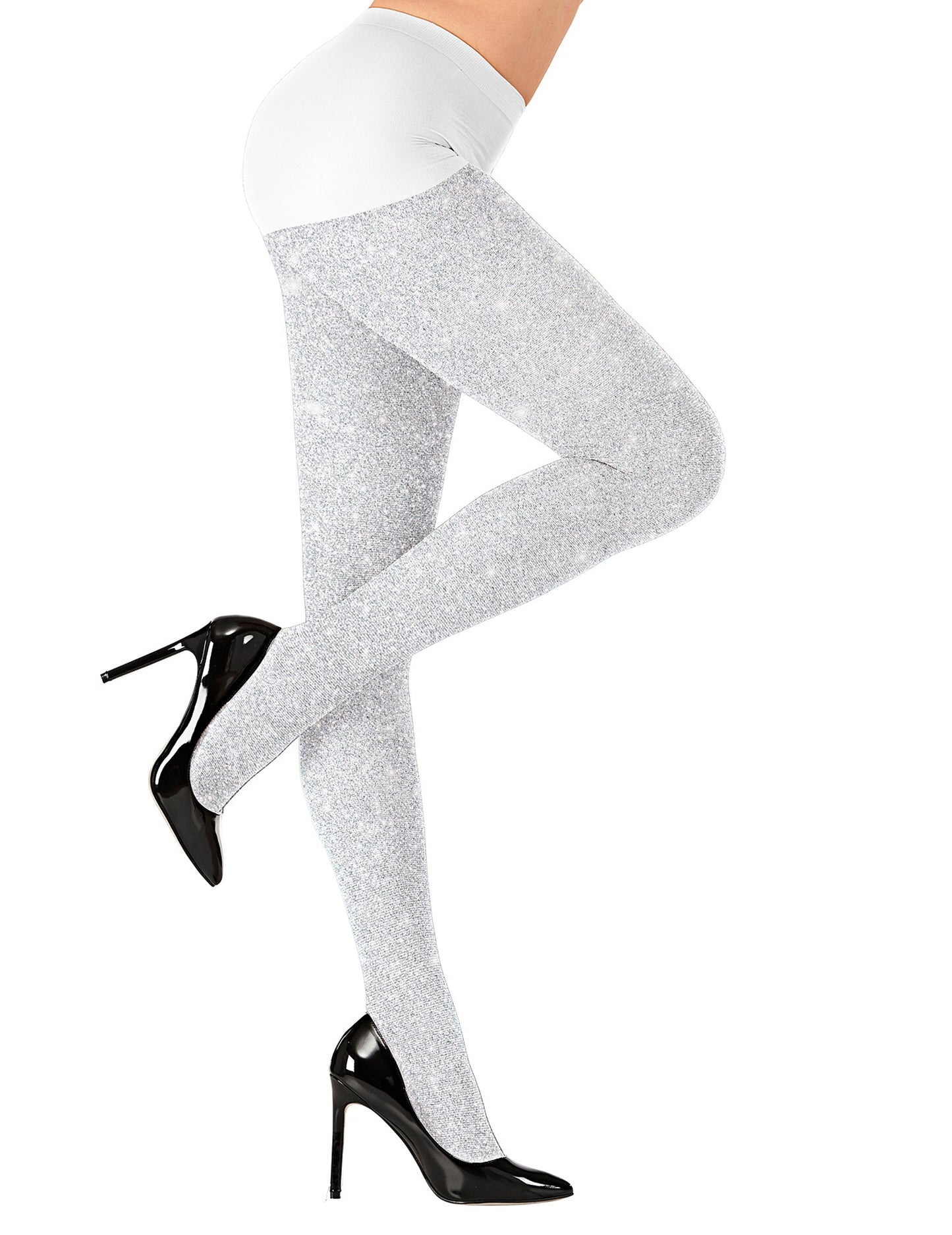 Colanți albi cu sclipici pentru adulți
