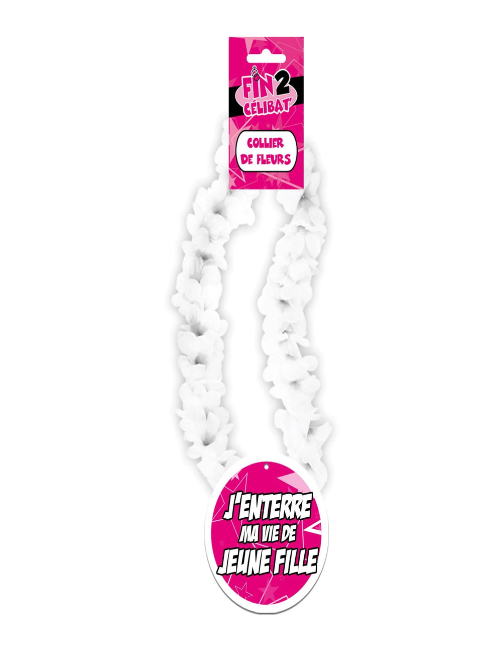 Colier de flori EVJF pentru femeie alb cu medalion roz