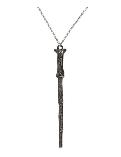 Collier baguette de sorcier pour adulte argenté vieilli