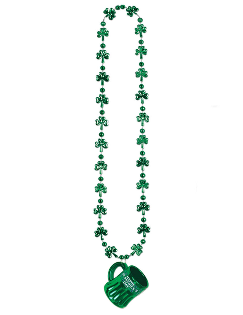 Colier St Patrick pentru adult verde cu pandantiv halbă și perle trifoi