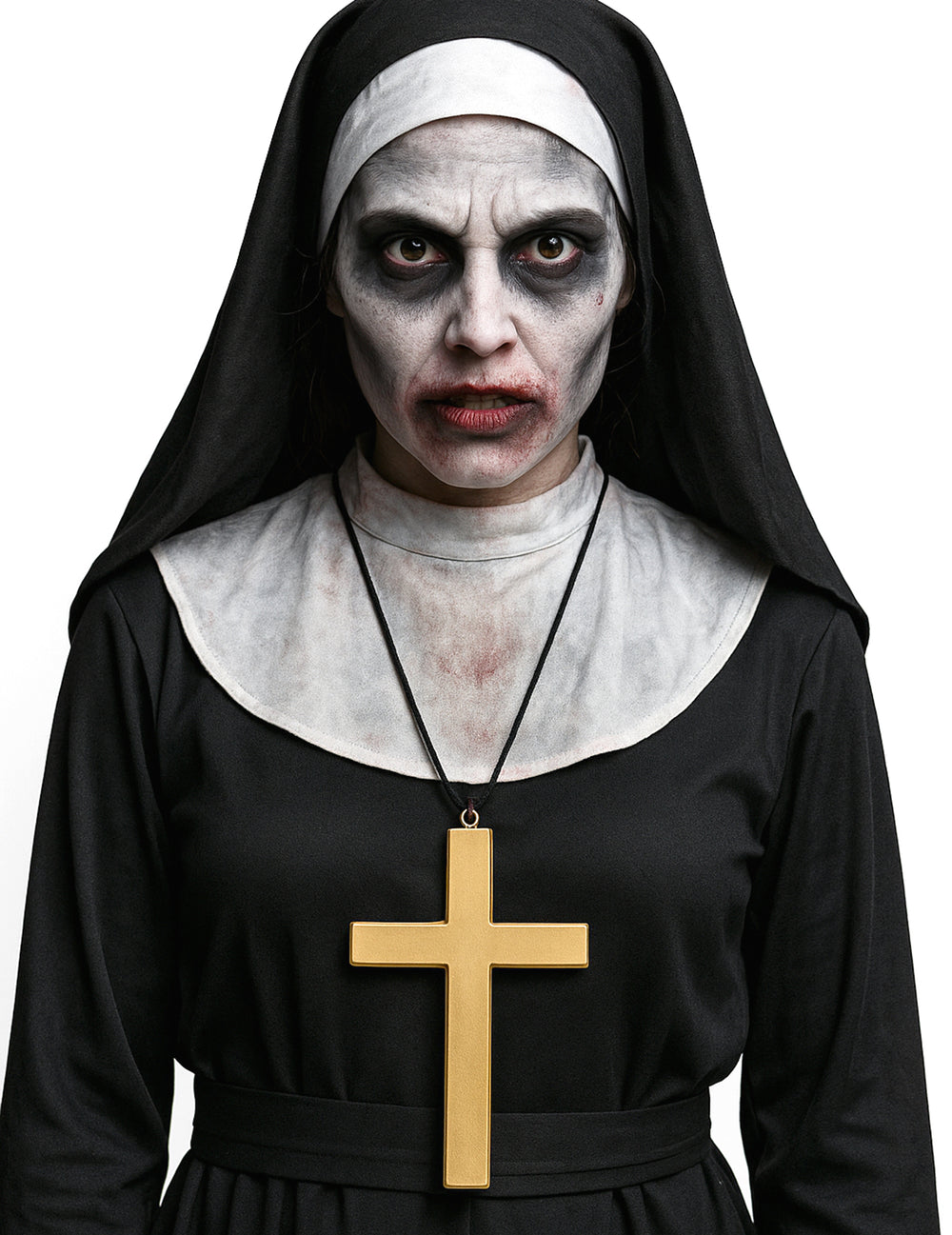 Mise en situation avec un déguisement de nonne du collier croix de moine