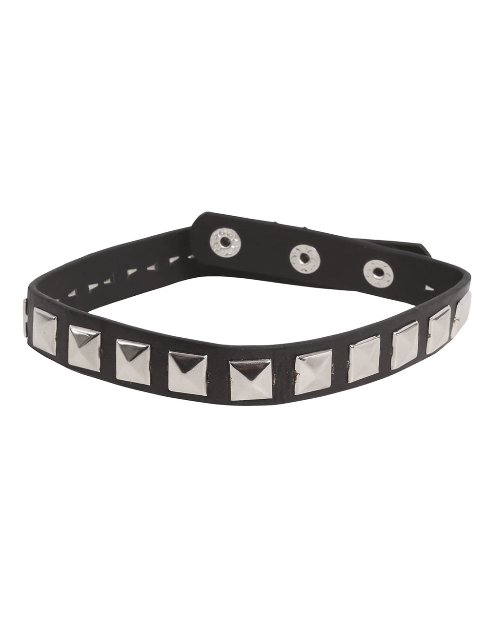 Collier de motard pour adulte noir à clous carrés argentés