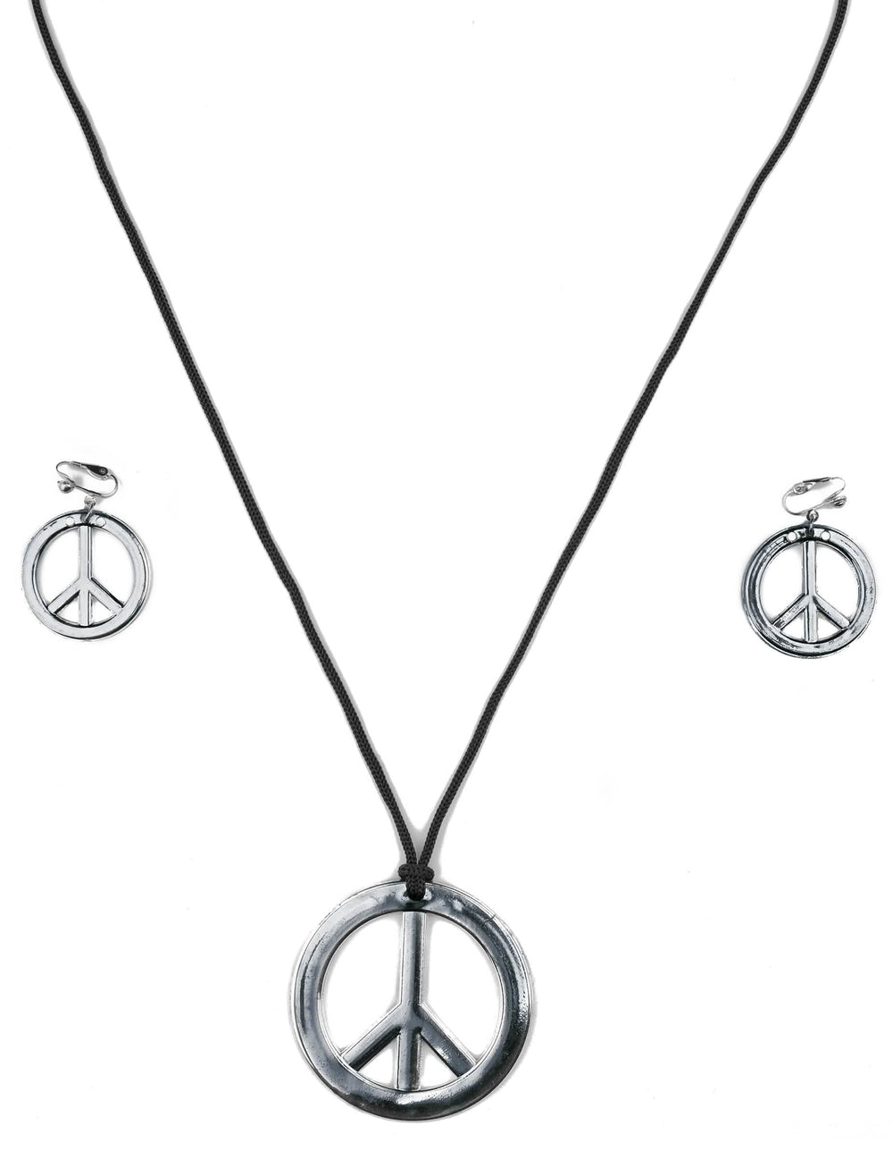 Vue d'ensemble argentée du collier et boucles d'oreilles hippie pour adulte
