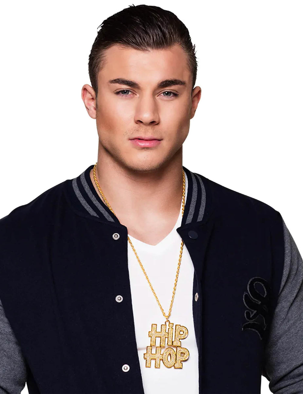 Colier Hip Hop pentru adult auriu cu pandantiv cu litere