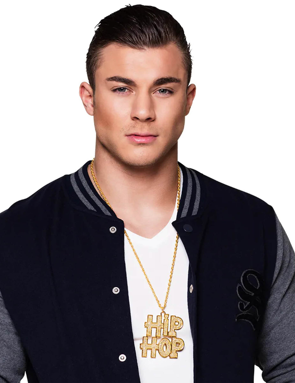Colier Hip Hop pentru adult auriu cu pandantiv cu litere
