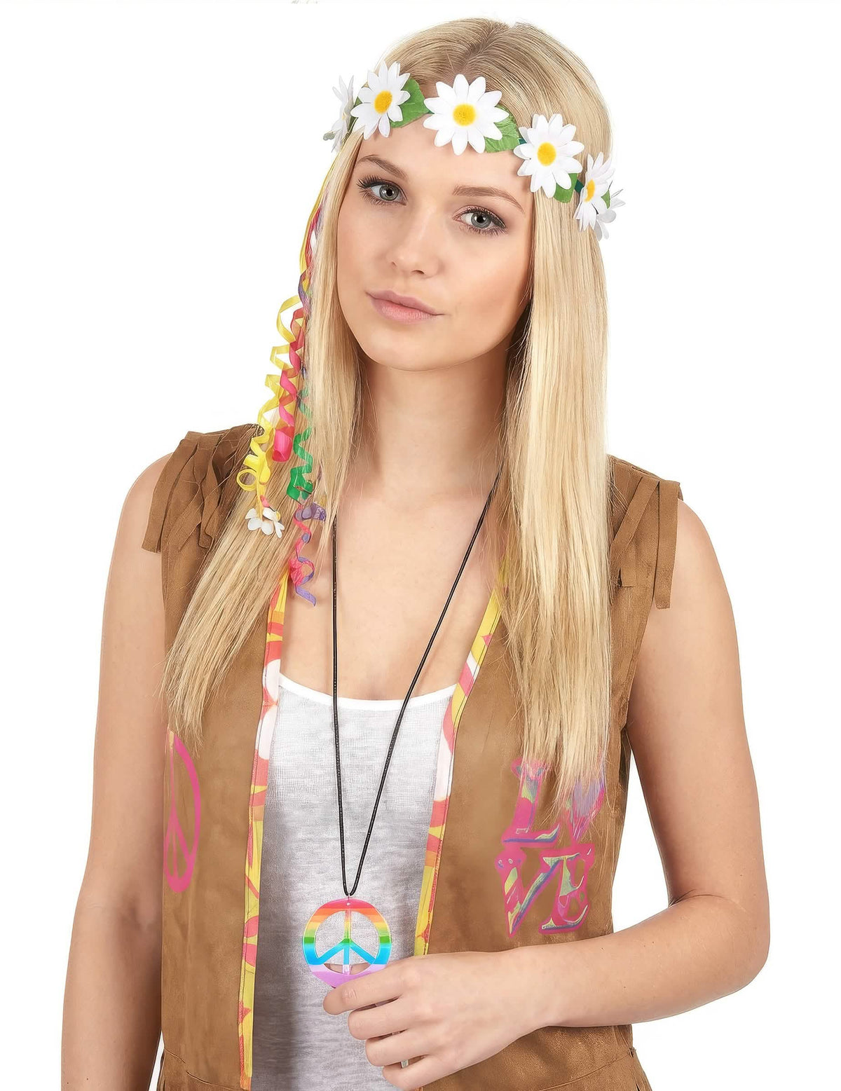 Collier hippie pour adulte multicolore avec pendentif peace and love