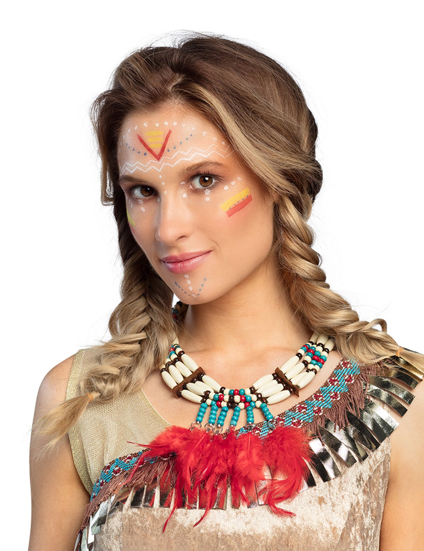 Colier indian cu pene roșii feminine