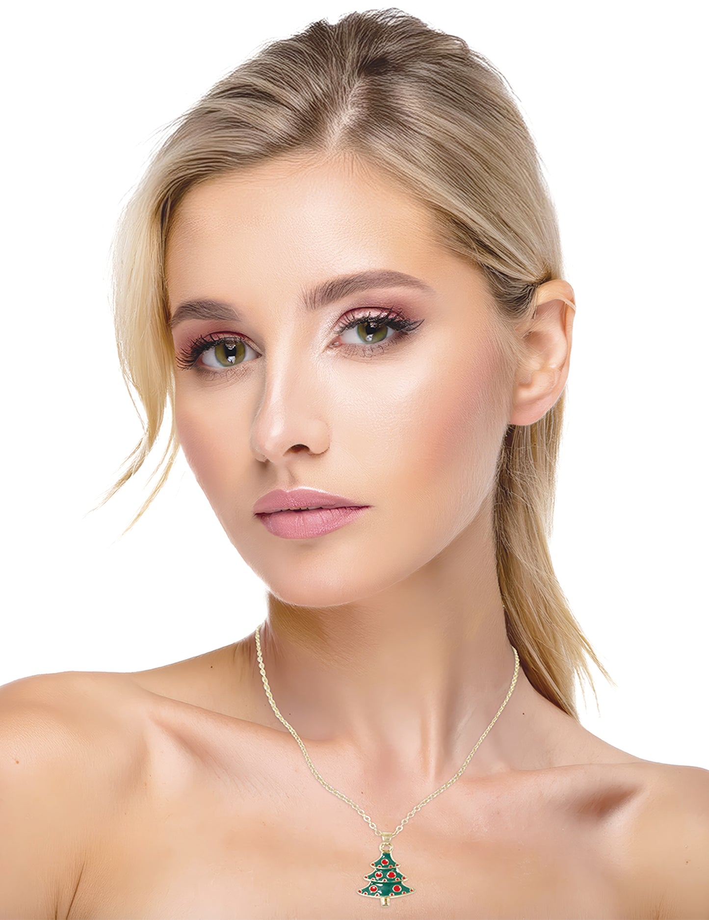 Colier metalic cu brad de Crăciun