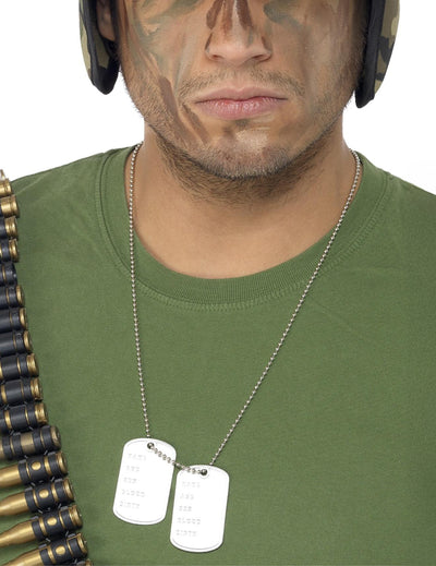 Collier militaire pour adulte argenté à plaques d'identité