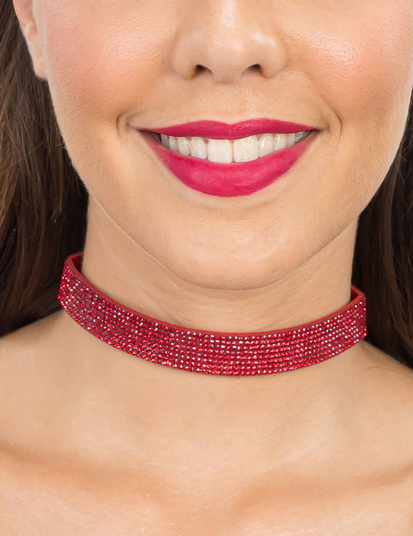 Colier choker cu strasuri roșii pentru adulți