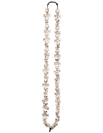 Collier têtes de mort Halloween pour adulte blanc avec petits os