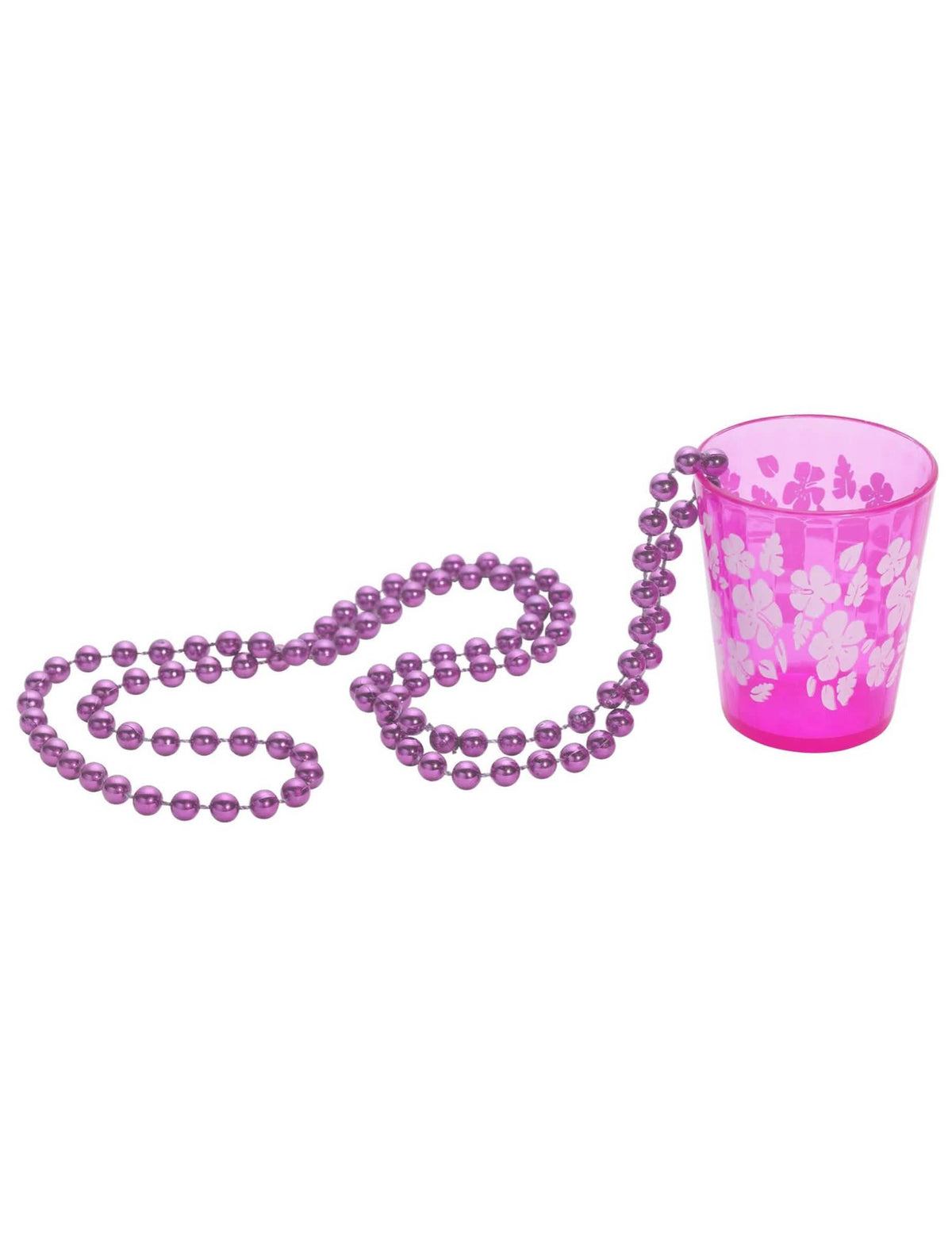 Vedere din profil a colierului de shot din sticlă pentru adult roz cu motive florale