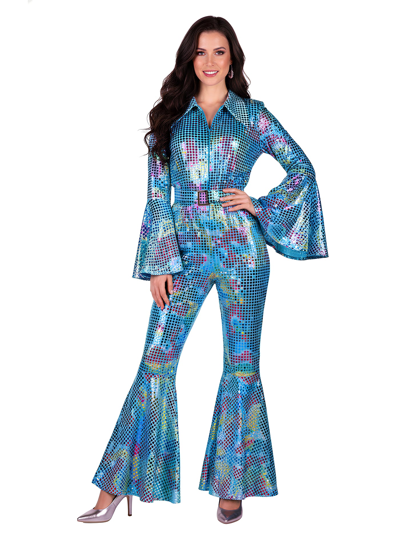 Salopetă disco turcoaz de lux pentru femei