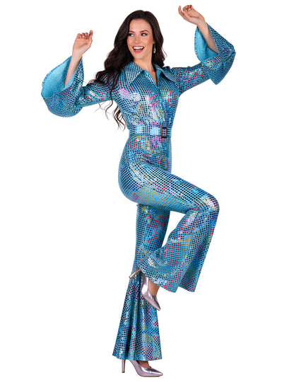 Salopetă disco turcoaz de lux pentru femei