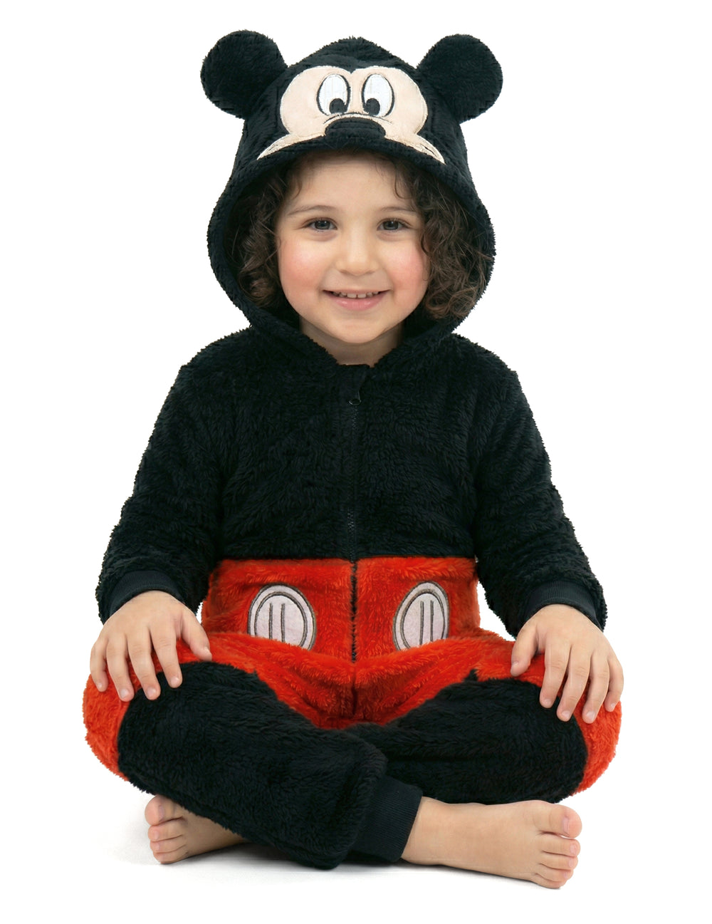 Combinaison Mickey™ pour enfant rouge et noire avec capuche à oreilles