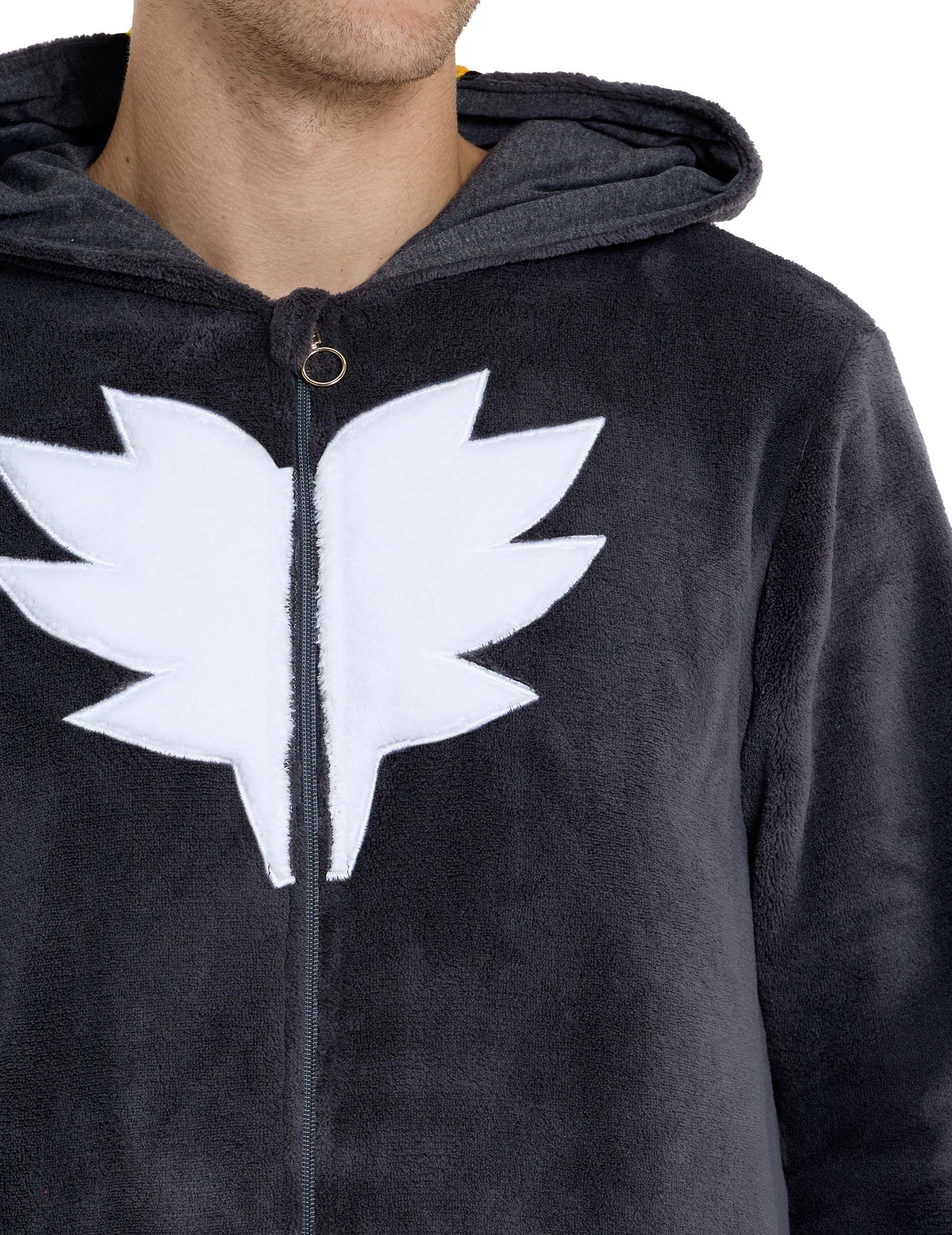 Détail du motif blanc sur la poitrine et de la fermeture de la combinaison Shadow Sonic™ adulte