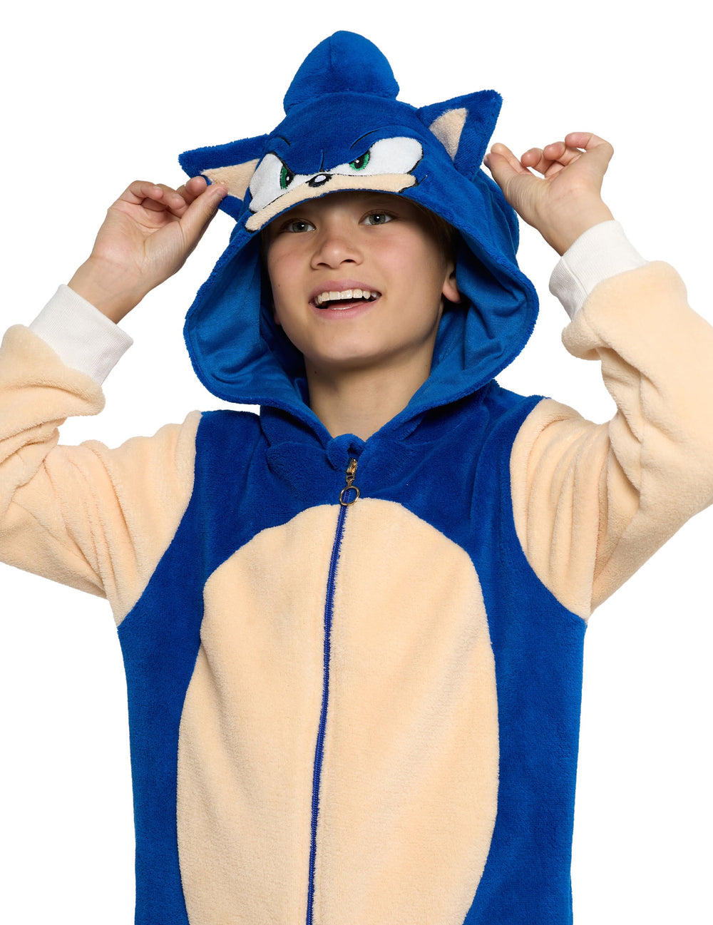 Détail du buste et de la capuche de la combinaison Sonic le hérisson