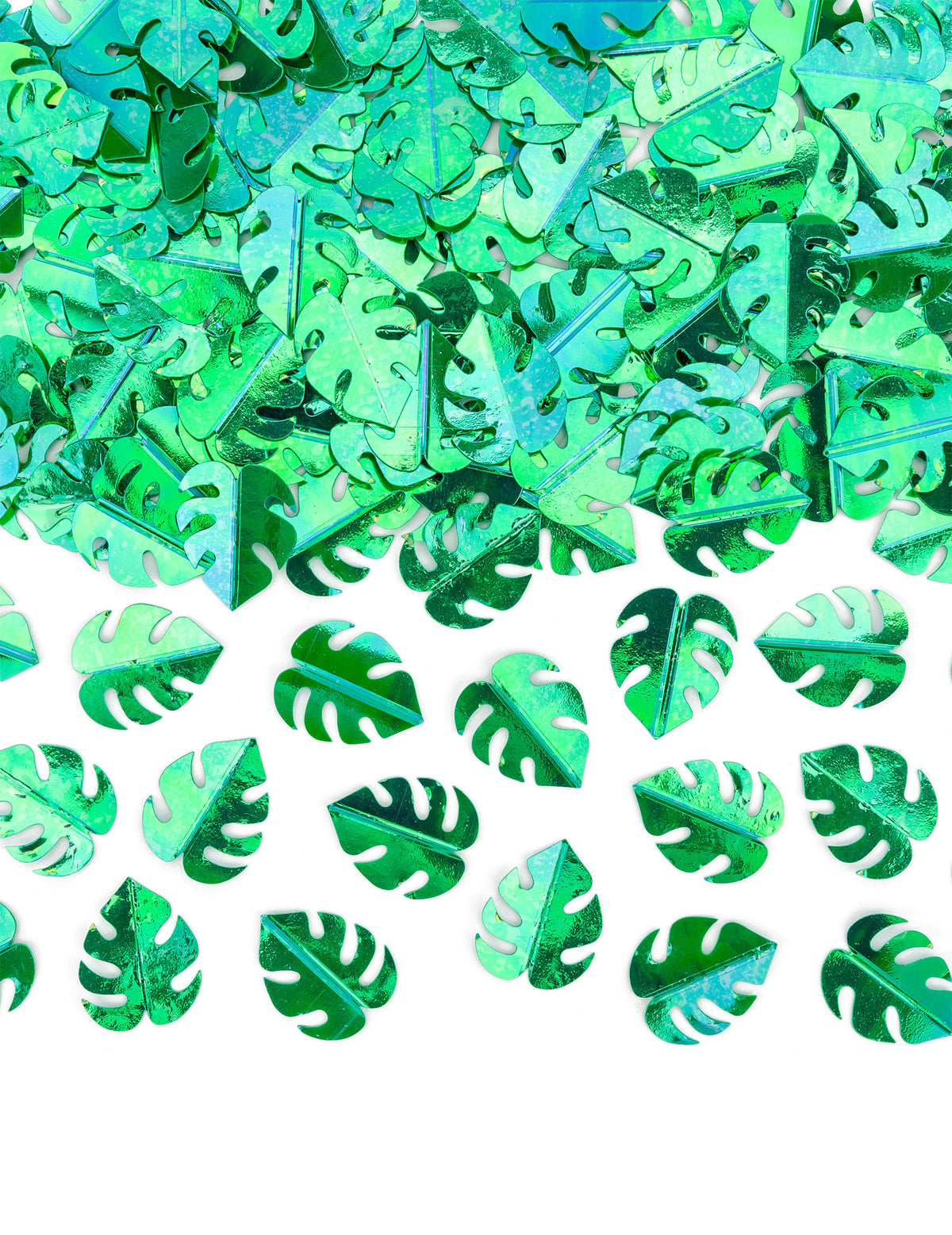 Confettis de table feuilles tropicales pour décoration vertes métallisées