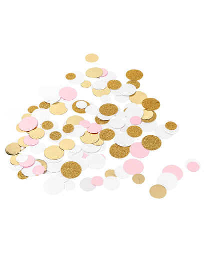 Confeti de masă cu sclipici roz, alb și auriu metalic, 14g, pentru petreceri
