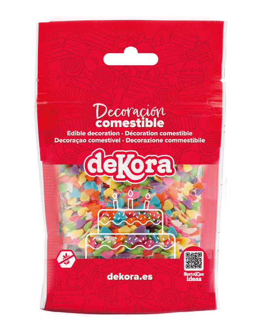 Confeti din zahăr multicolor în formă de inimă 100g, decorațiuni comestibile
