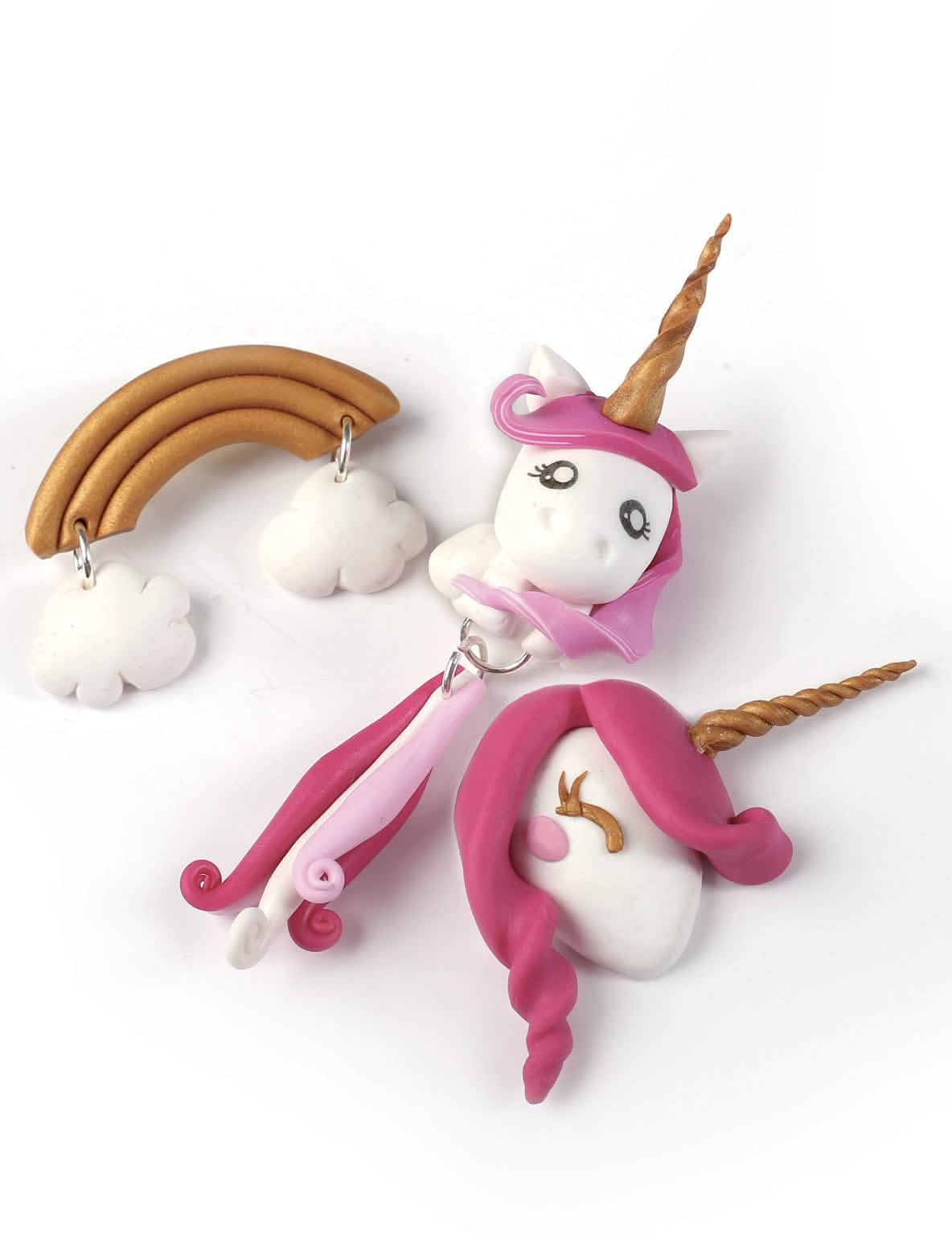 Detaliile figurinelor din kitul de modelaj unicorni portocaliu cornet surpriză Fimo