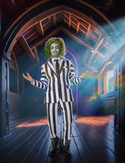 Costume Beetlejuice™ pour homme Suitmeister à rayures noires et blanches