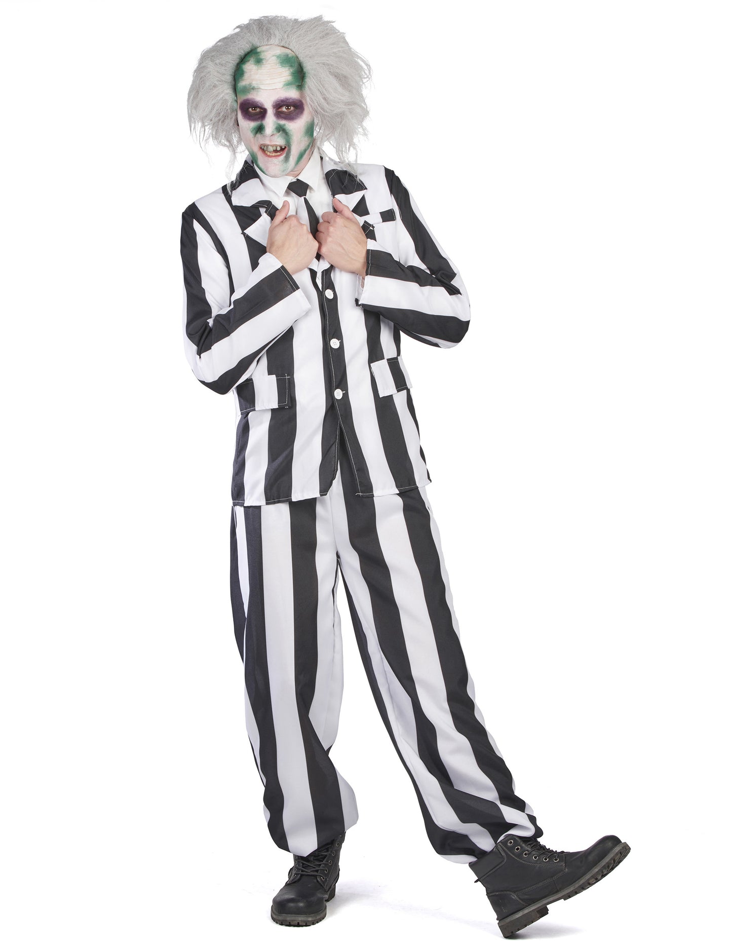 Vue de face du costume de fantôme à rayures pour homme