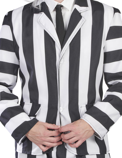 Costum fantomă cu dungi alb -negru adult