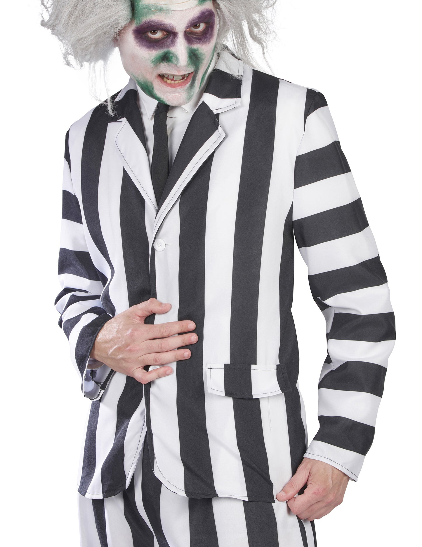 Costum fantomă cu dungi alb -negru adult