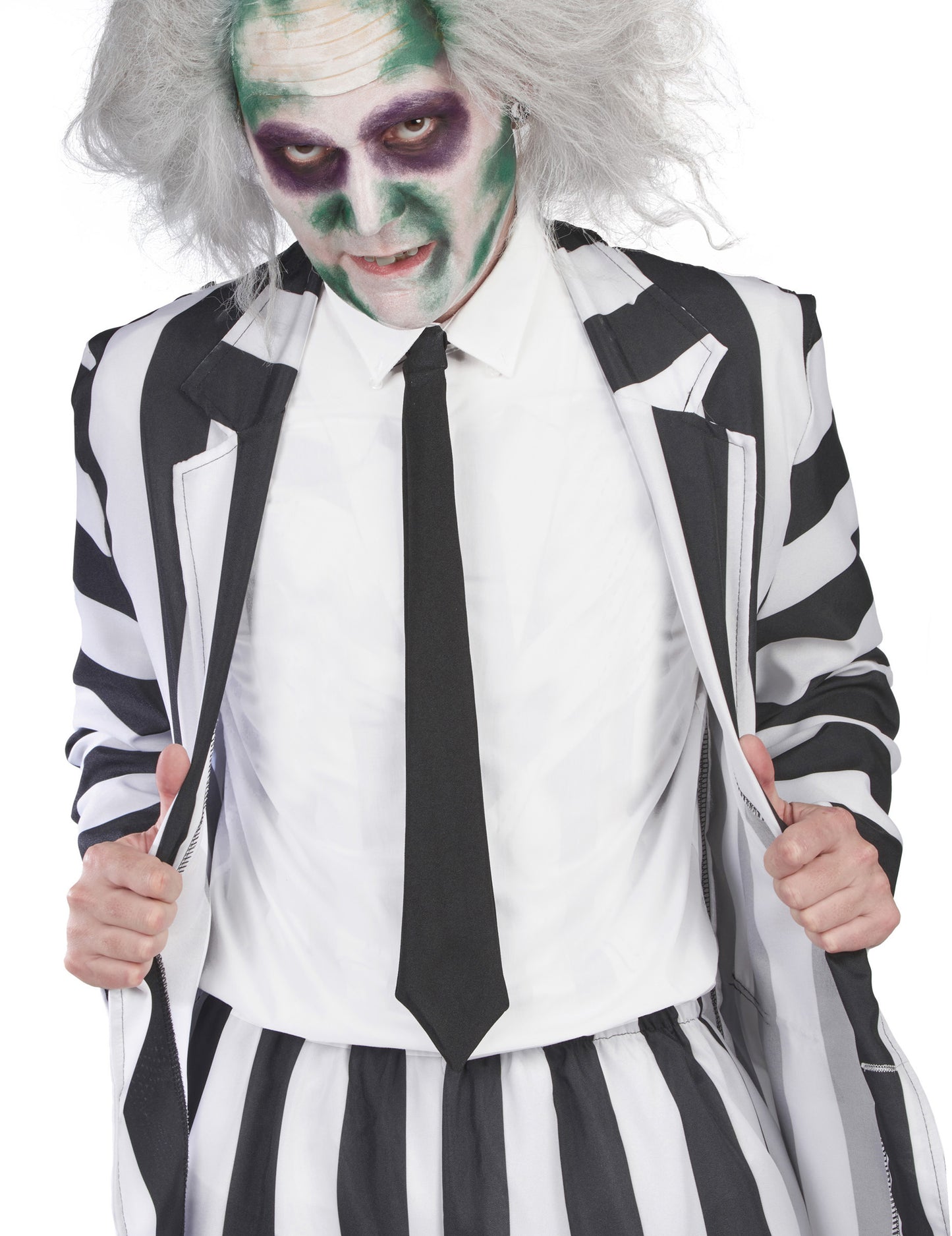 Costum fantomă cu dungi alb -negru adult