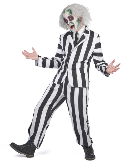 Costum fantomă cu dungi alb -negru adult
