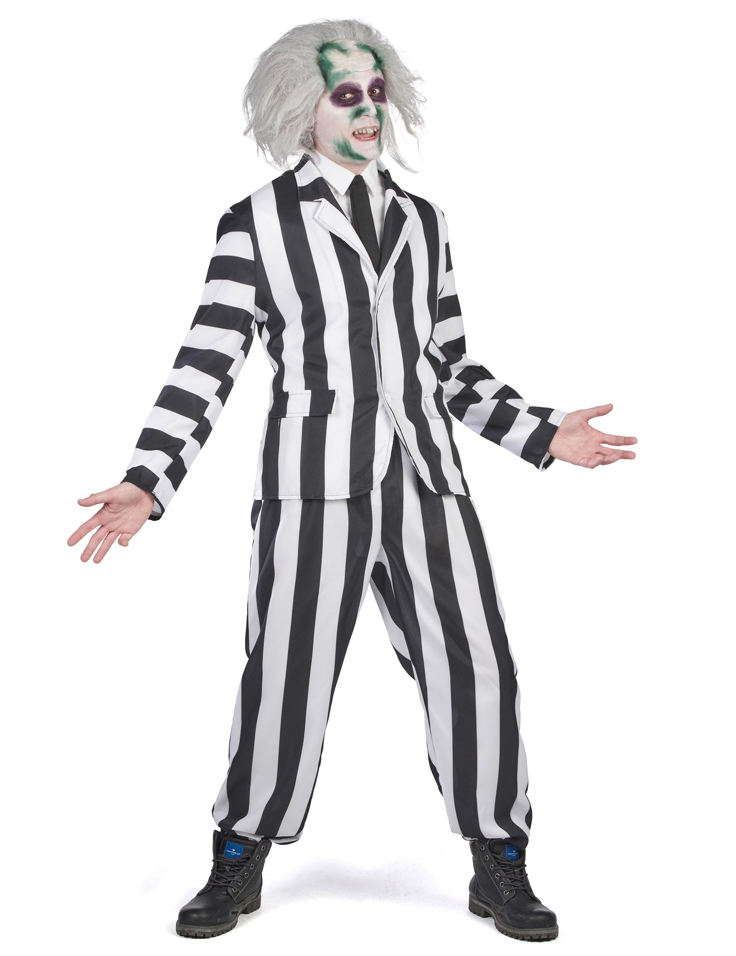 Costum fantomă cu dungi alb -negru adult