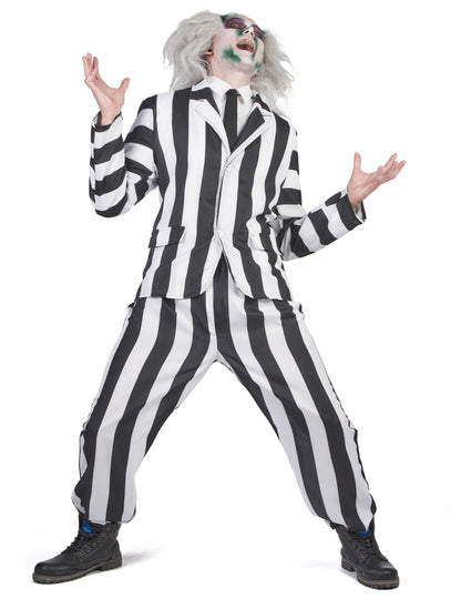 Costum fantomă cu dungi alb -negru adult