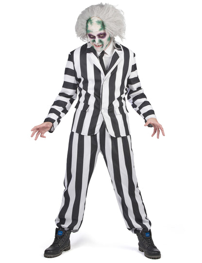 Costum fantomă cu dungi alb -negru adult