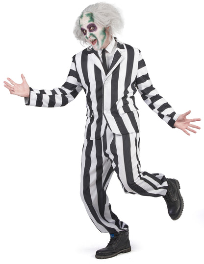 Costum fantomă cu dungi alb -negru adult