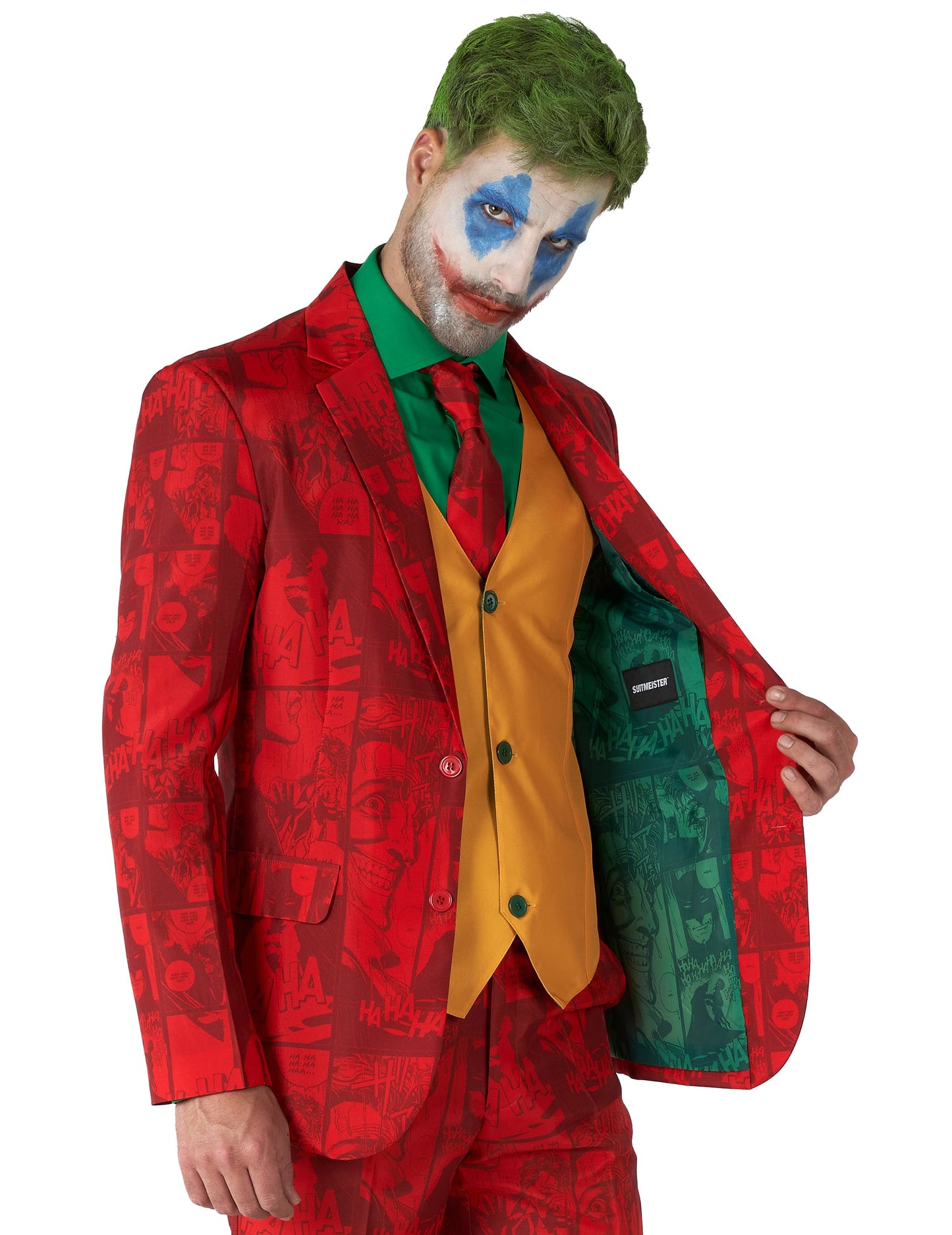 Costume Joker Suitmeister pour adulte rouge à motifs avec gilet jaune
