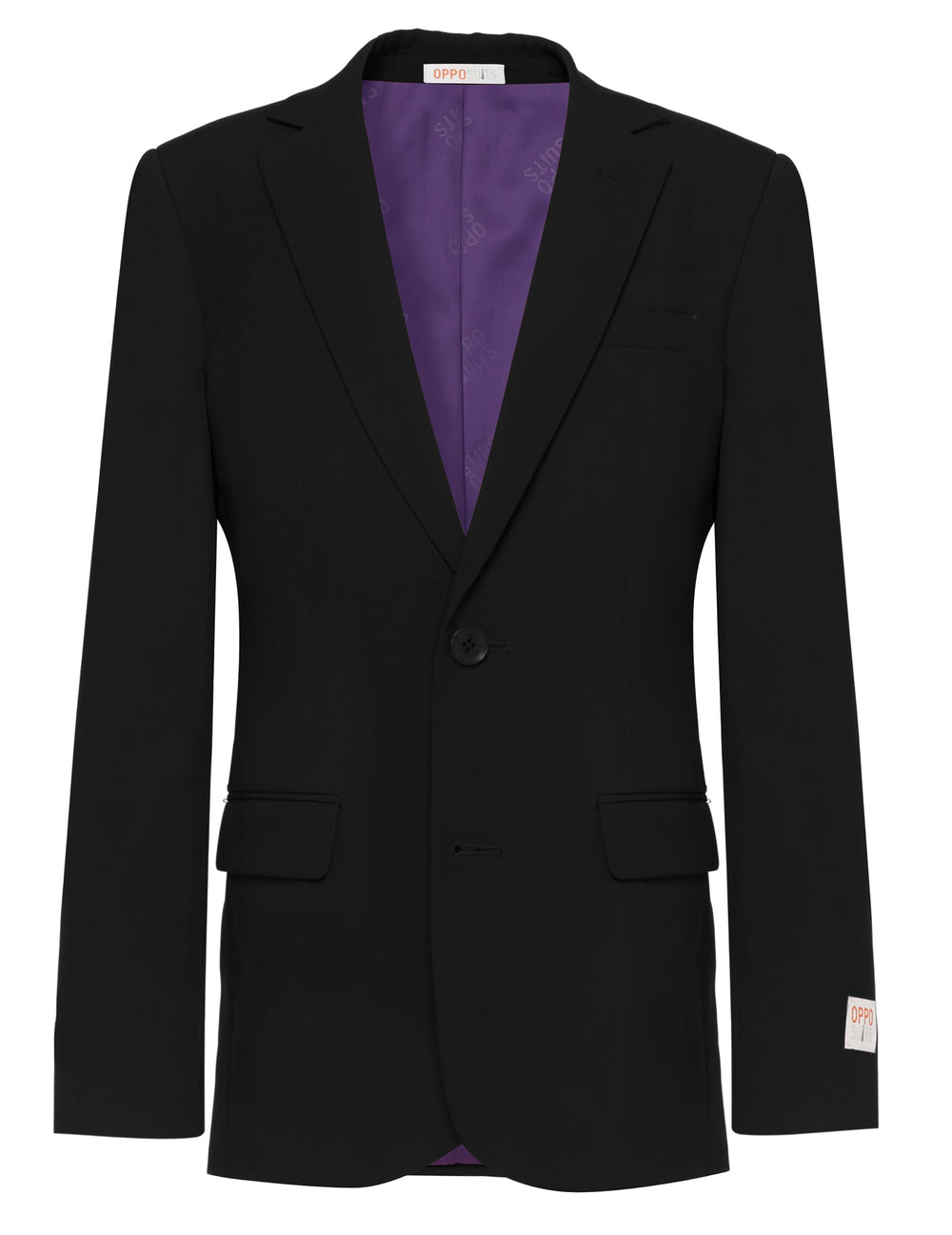 Détail de la doublure violette de la veste du costume Mr. Black Opposuits™