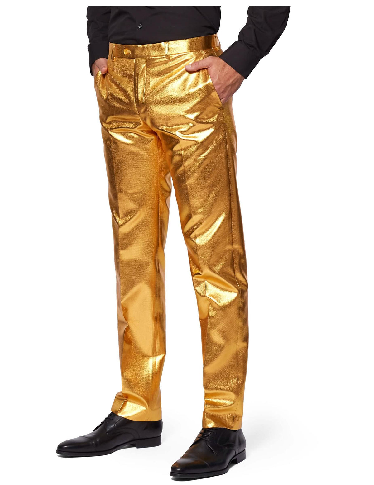 Detaliu al pantalonului costumului Mr. Groovy Gold Opposuits pentru bărbat