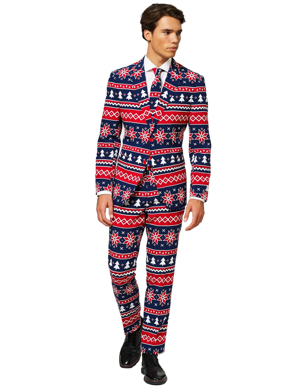 Costum Mr. Nordic Xmas pentru bărbat albastru și roșu cu motive scandinave
