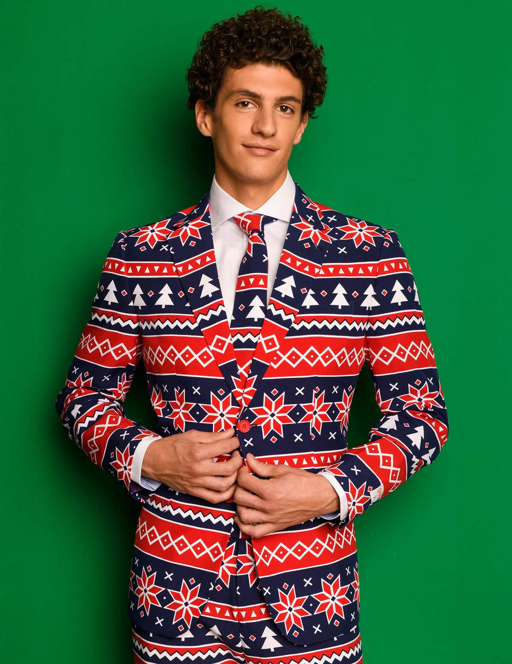 Costum Mr. Nordic Xmas pentru bărbat albastru și roșu cu motive scandinave