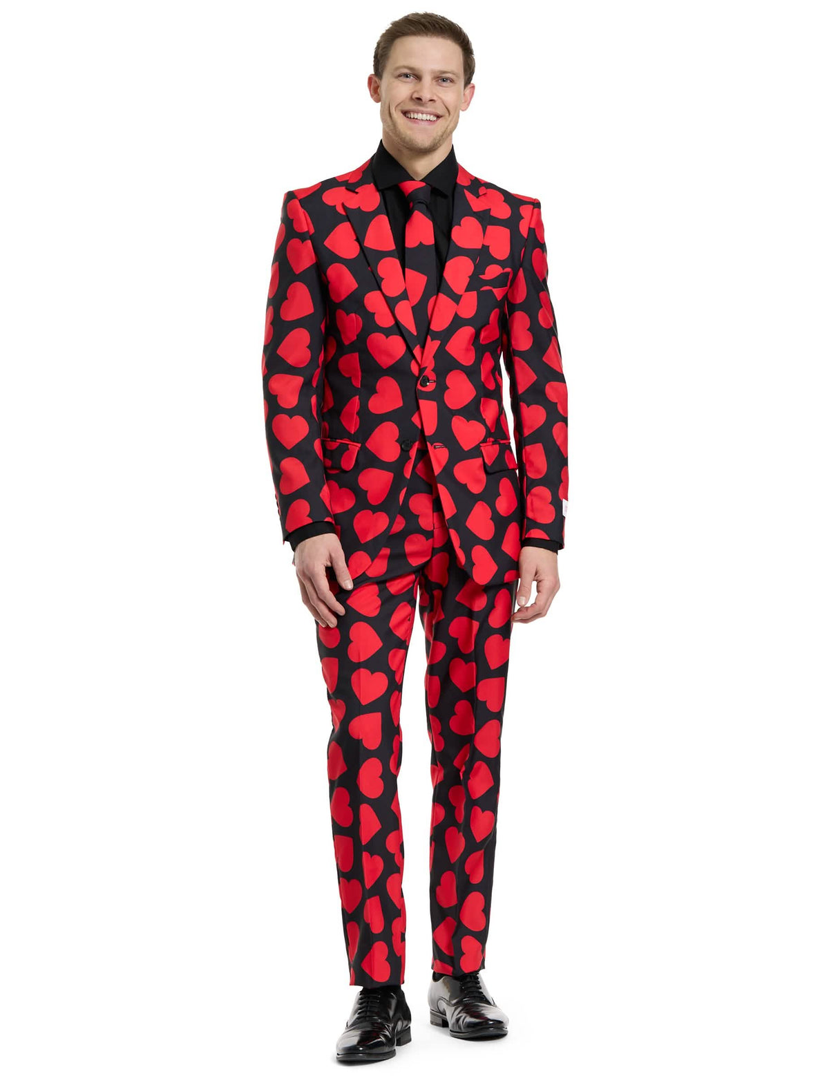 Costume Mr. Roi des coeurs pour homme noir avec motifs de cœurs rouges