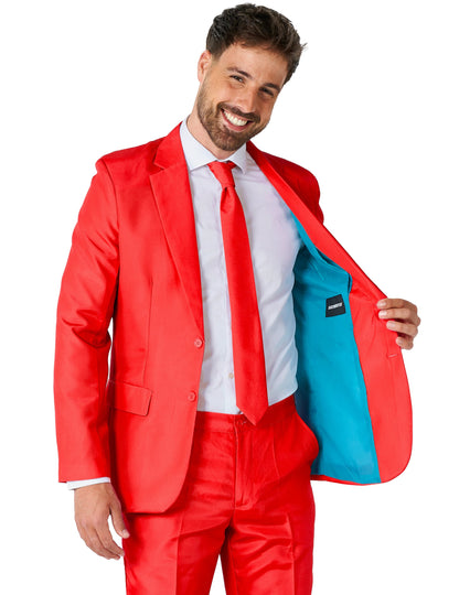 Détail de la doublure intérieure du costume Mr. Solid pour homme rouge Suitmeister