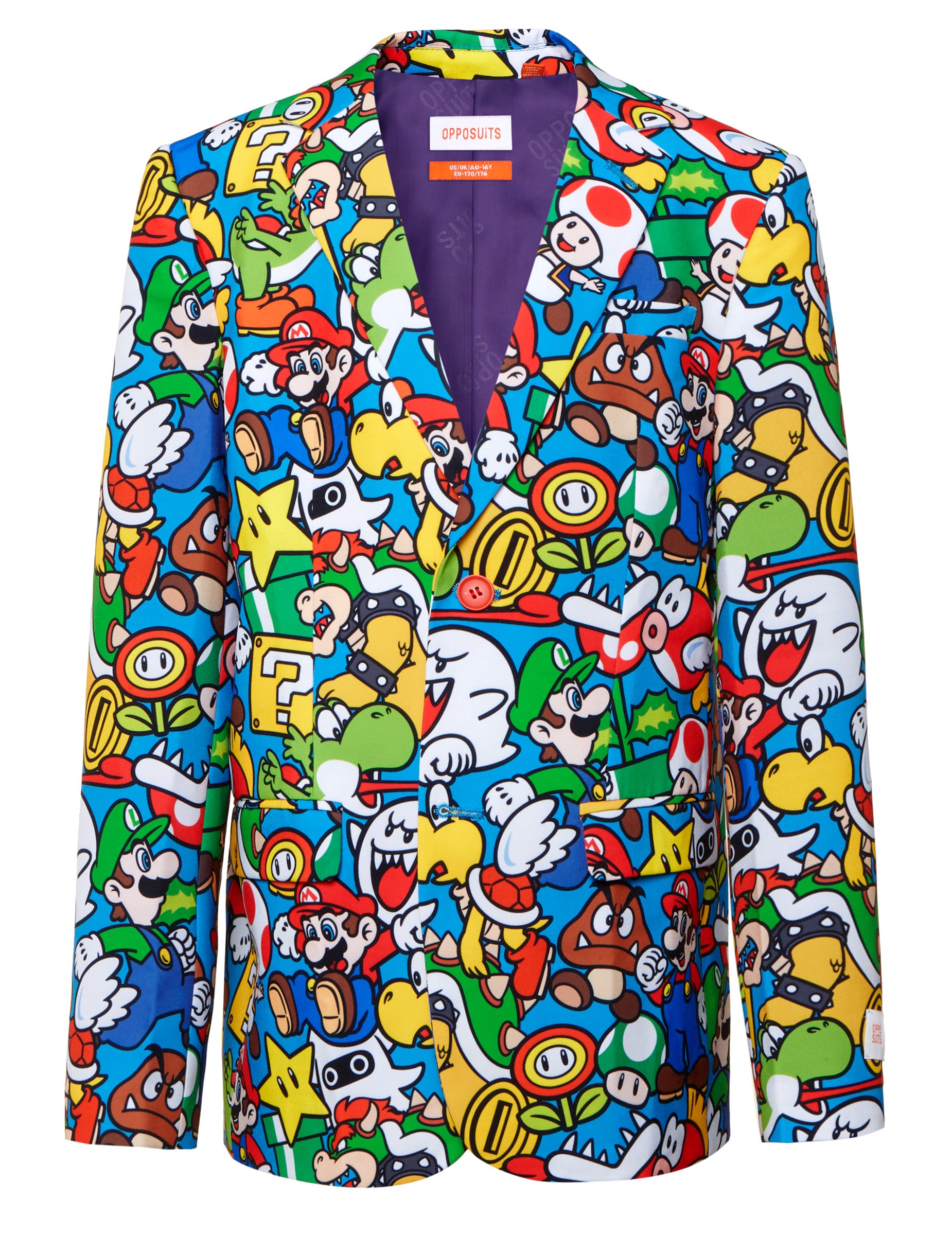Vue de face de la veste du costume Mr. Super Mario pour adolescent